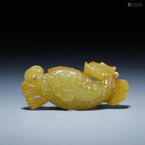 CHINESE HETIAN YELLOW JADE DRAGON