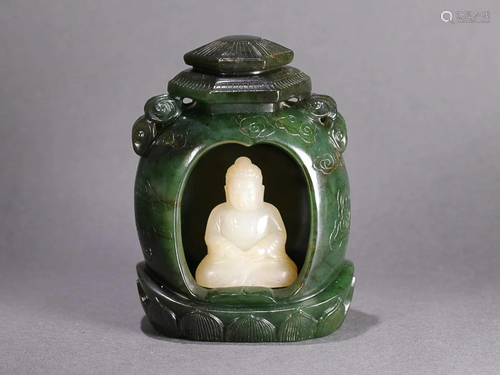 CHINESE HETIAN JASPER STUPA WITH CARVED 'BUDDHA'