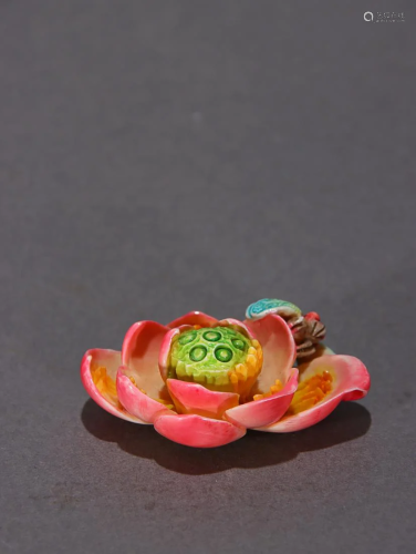 CHINESE POLYCHROMED RARE MATERIAL LOTUS