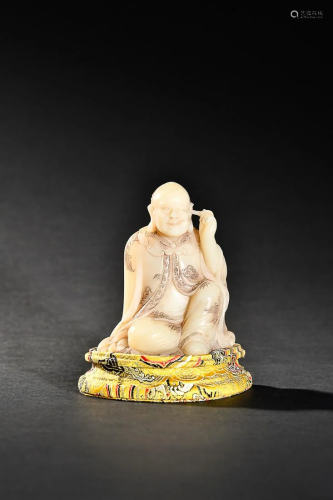 CHINESE FURONG STONE FIGURE OF ARHAT