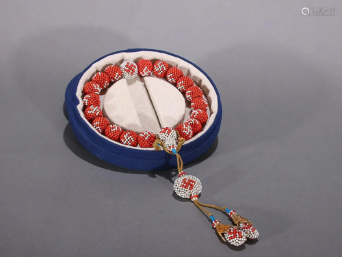 CHINESE PEARL AND CORAL BEADS-INLAID 18-COUNTS ROSARY