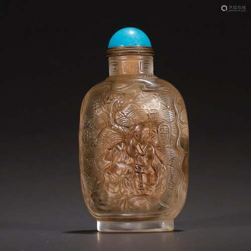 CHINESE GLASS SNUFF BOTTLE WITH CARVED 'FIGURE STORY'