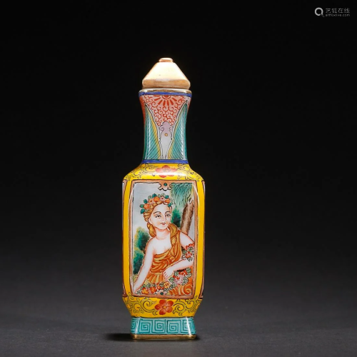 CHINESE PAINTED-ENAMEL GLASS SNUFF BOTTLE DEPICTING 'FIGURE ...