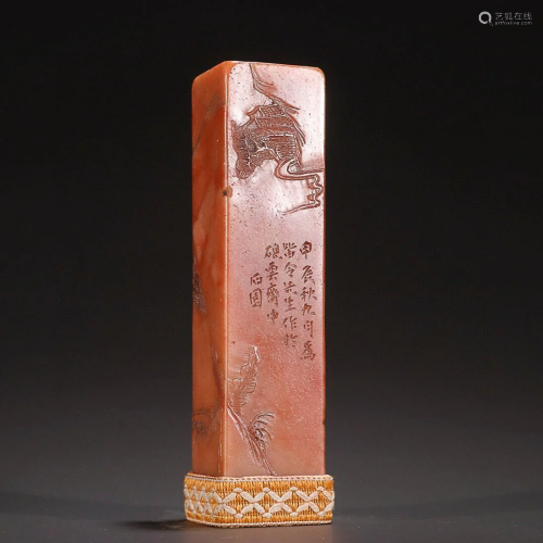 CHINESE SHOUSHAN STONE SEAL WITH CARVED 'FIGURE STORY'