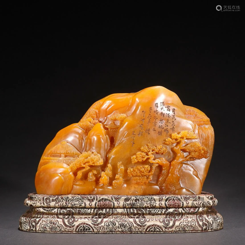 CHINESE TIANHUANG STONE ORNAMENT WITH CARVED 'FIGRUE STORY I...