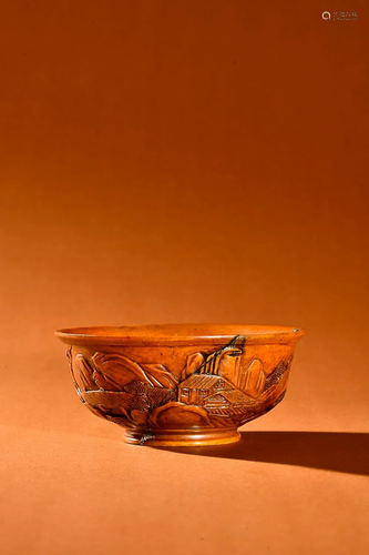 CHINESE TIANHUANG STONE BOWL WITH CARVED 'FIGURE STORY'