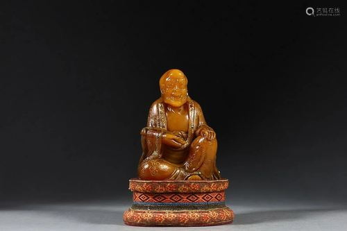 CHINESE GILDED ON MIXED GEMSTONES-INLAID TIANHUANG STONE FIG...