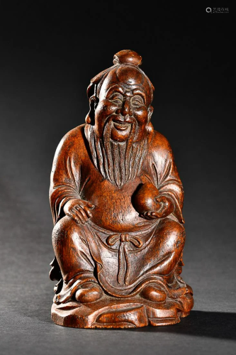 CHINESE BAMBOO FIGURE OF DONG FANGSHUO HOLDING PEACH