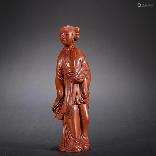 CHINESE BOXWOOD FIGURE OF MAIDEN