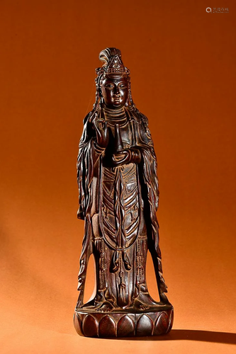 CHINESE YELLOW ROSEWOOD FIGURE OF GUANYIN