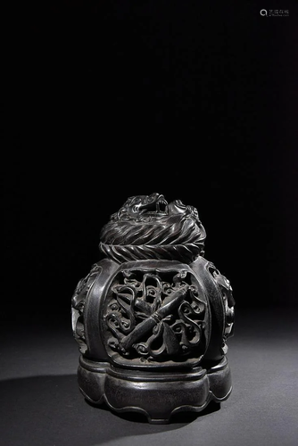 CHINESE SANDALWOOD OPENWORK INCENSE BURNER WITH CARVED 'ASHT...