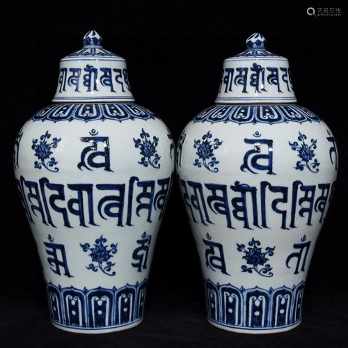 CHINESE BLUE-AND-WHITE MEIPING VASE DEPICTING 'SANSKRIT'