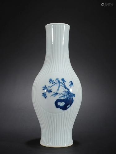 CHINESE BLUE-AND-WHITE VASE DEPICTING 'BIRD AND FLOWER', 'QI...