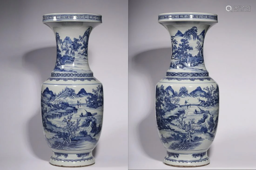 TWO CHINESE BLUE-AND-WHITE VASES DEPICTING 'LANDSCAPE'