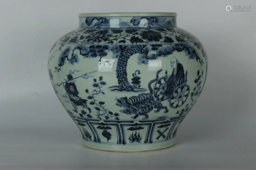 CHINESE BLUE-AND-WHITE JAR DEPICTING 'FIGURE STORY AND FLOWE...