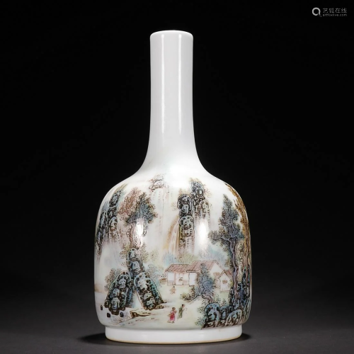 CHINESE POLYCHROME ENAMEL VASE DEPICTING 'FIGURES IN A LANDS...