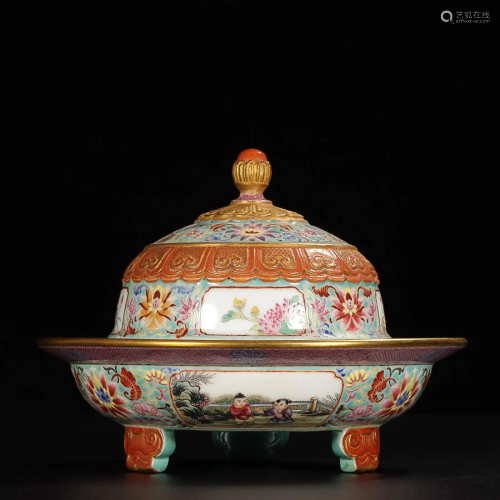 CHINESE GILDED ON PAINTED-ENAMEL COVERED BOX DEPICTING 'CHIL...