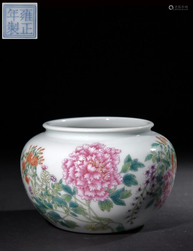 CHINESE FAMILLE-ROSE CROCK DEPICTING 'FLORAL', 'QING YONGZHE...
