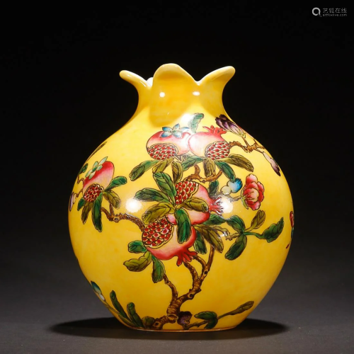 CHINESE YELLOW-GROUND GUCAI VASE DEPICTING 'BUTTERFLY AND PO...