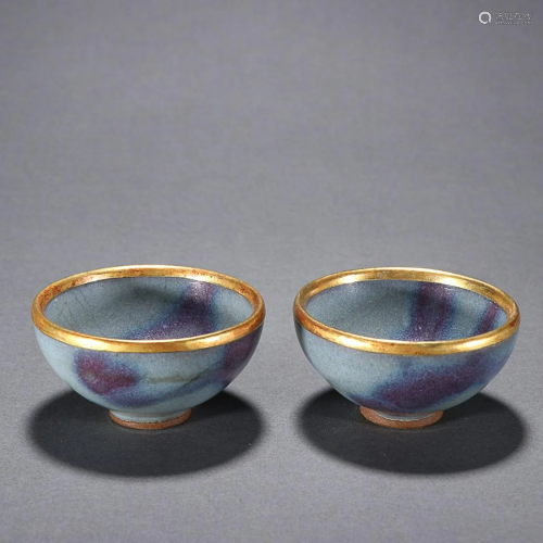 TWO CHINESE GOLD-MOUNTED JUN-WARE CUPS