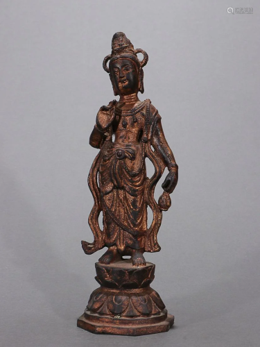 CHINESE GILT-LACQUERED BRONZE FIGURE OF GUANYIN
