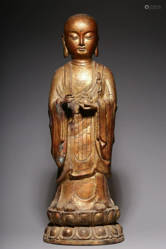 CHINESE GILT-LACQUERED BRONZE FIGURE OF KSITIGARBHA
