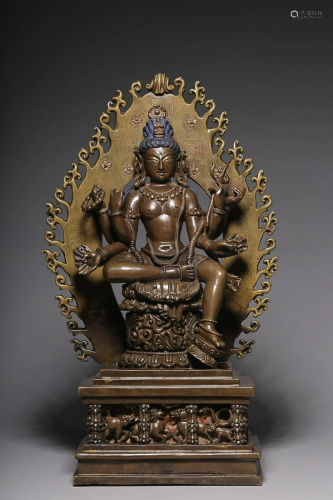 CHINESE SILVER-INLAID BRONZE FIGURE OF GUANYIN
