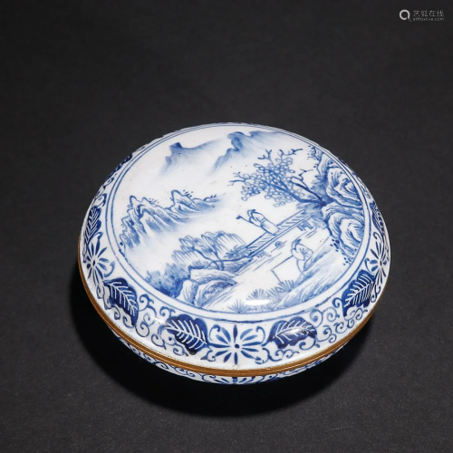CHINESE CANTON ENAMEL COVERED BOX DEPICTING 'LANDSCAPE'