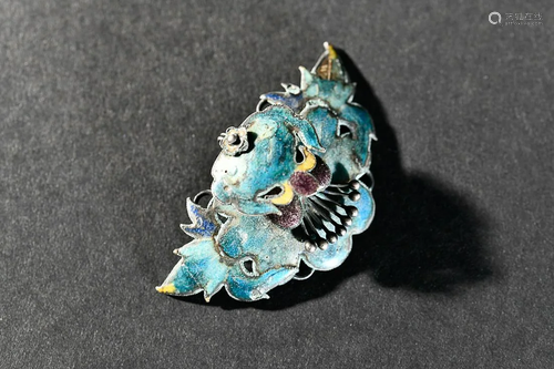 CHINESE BLUE ENAMEL SILVER BAT