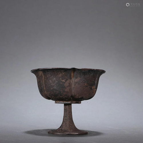 CHINESE SILVER LOTUS-FORM CUP ON HIGH FOOT