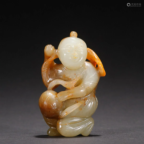 CHINESE HETIAN JADE FIGURE OF BOY