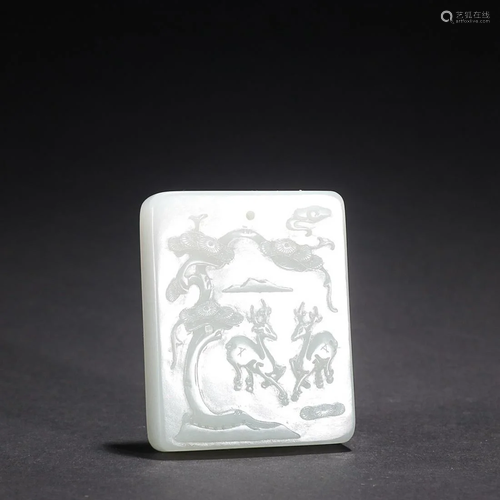 CHINESE HETIAN JADE PLAQUE WITH CARVED 'DEER'