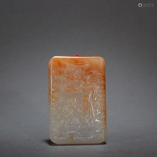 CHINESE HETIAN JADE PLAQUE WITH CARVED 'FIGURE STORY'