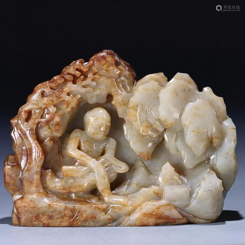 CHINESE HETIAN JADE ORNAMENT WITH CARVED 'BUDDHA'