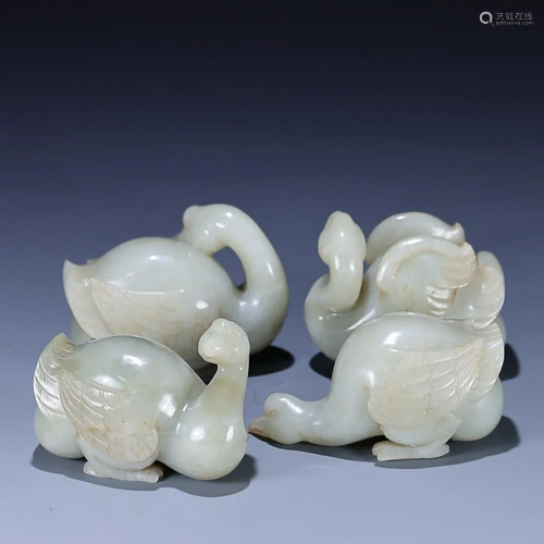 FOUR CHINESE HETIAN JADE GOOSES