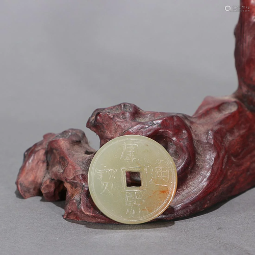 CHINESE INSCRIBED HETIAN JADE COIN