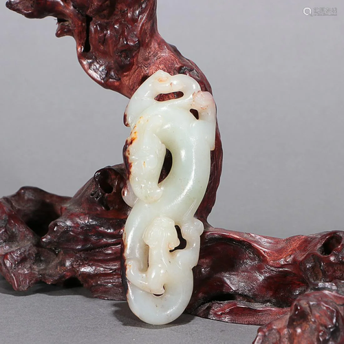 CHINESE HETIAN WHITE JADE CHI-DRAGON