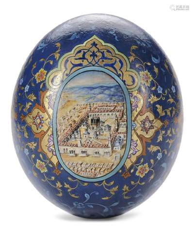 A PAINTED OSTRICH EGG, TURKEY, 20TH CENTURY