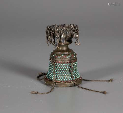 A PERSIAN QAJAR TURQUOISE-SET GHALIAN CUP, 19TH CENTURY