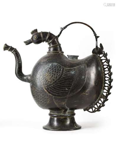 AN INDIAN BRASS 'COCKEREL' EWER, 18TH CENTURY