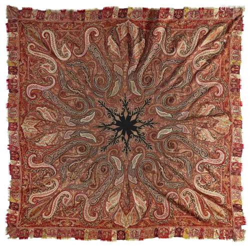 A SQUARE KASHMIRI SHAWL,  KASHMIR, NORTH INDIA LATE 19TH CEN...