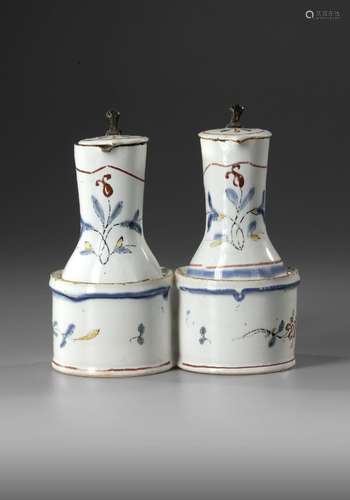 A FRENCH FAIENCE CRUET SET, LATE 18TH CENTURY