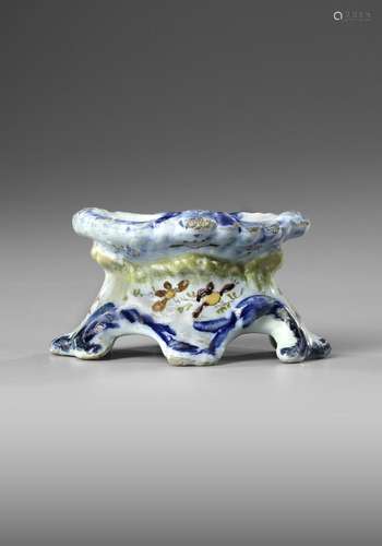 A POLYCHROME FAIENCE SALT CELLAR, MID 18TH CENTURY