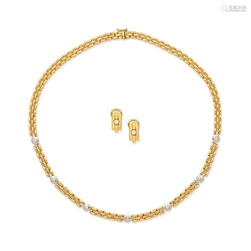 DIAMOND-SET NECKLACE AND EARCLIP SUITE (2)