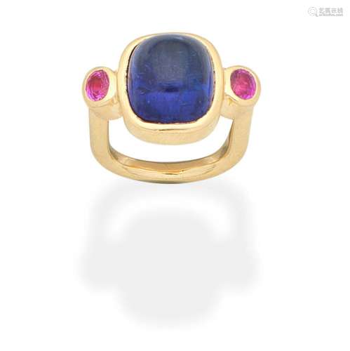 TANZANITE AND PINK SAPPHIRE DRESS RING,