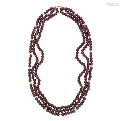 TIFFANY GARNET BEAD NECKLACE,