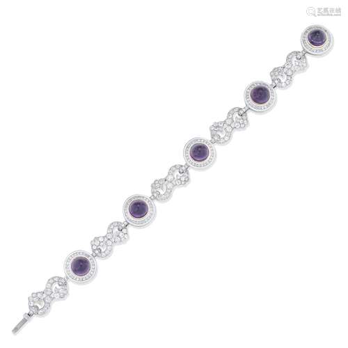 AMETHYST, DIAMOND AND ENAMEL BRACELET