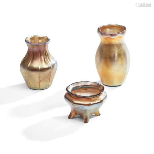 Three Tiffany Studios Favrile Glass Vases, New York, New Yor...