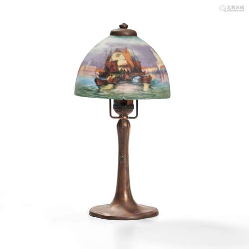Handel Boudoir Lamp with Reverse-painted Glass Shade, Meride...