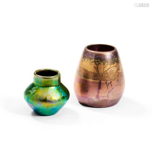 Two Jacques Sicard (1865-1923) for Weller Pottery Sicard Vas...